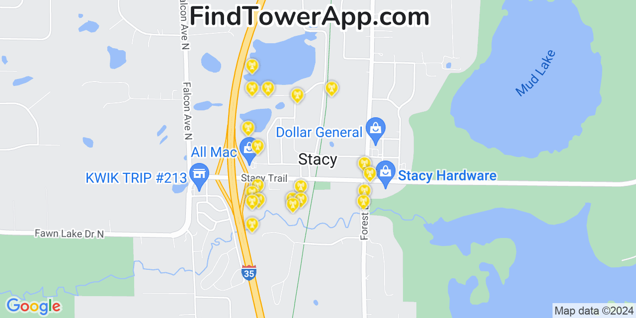 AT&T 4G/5G cell tower coverage map Stacy, Minnesota