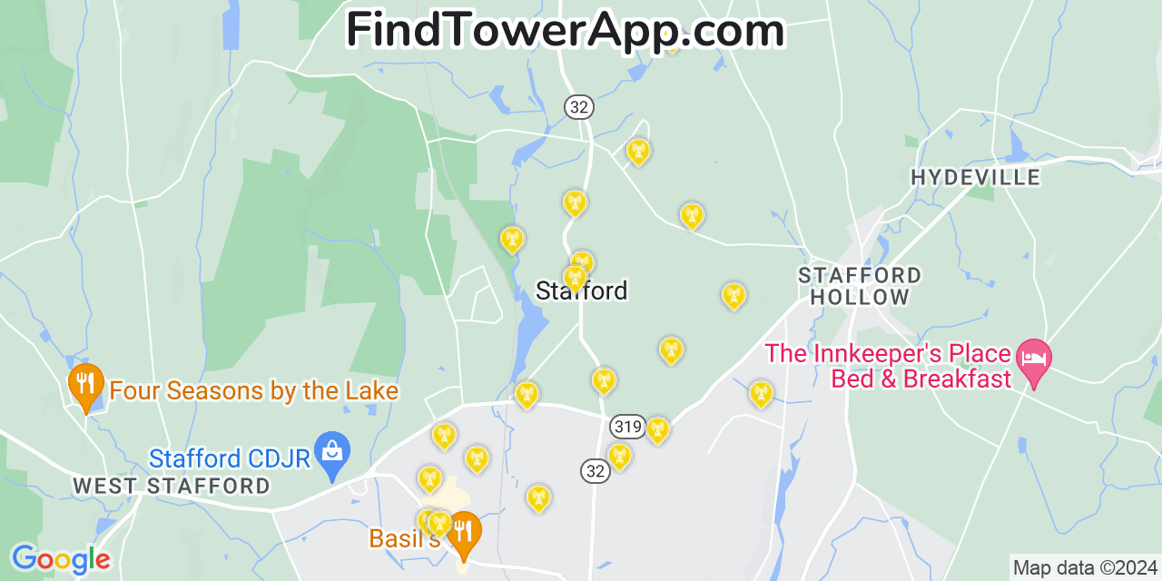 AT&T 4G/5G cell tower coverage map Stafford, Connecticut