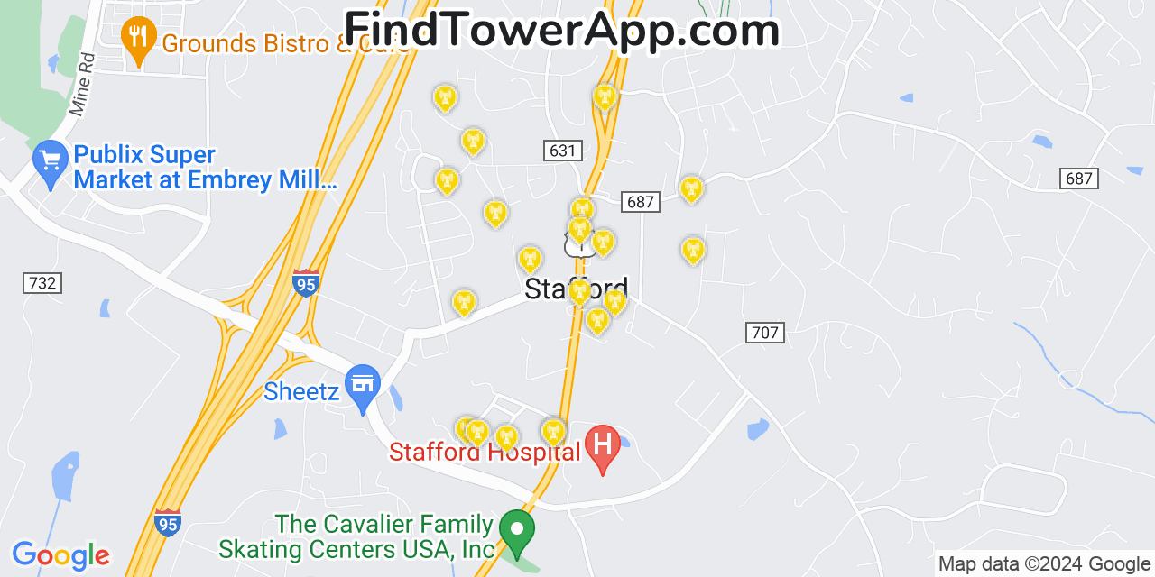 AT&T 4G/5G cell tower coverage map Stafford, Virginia
