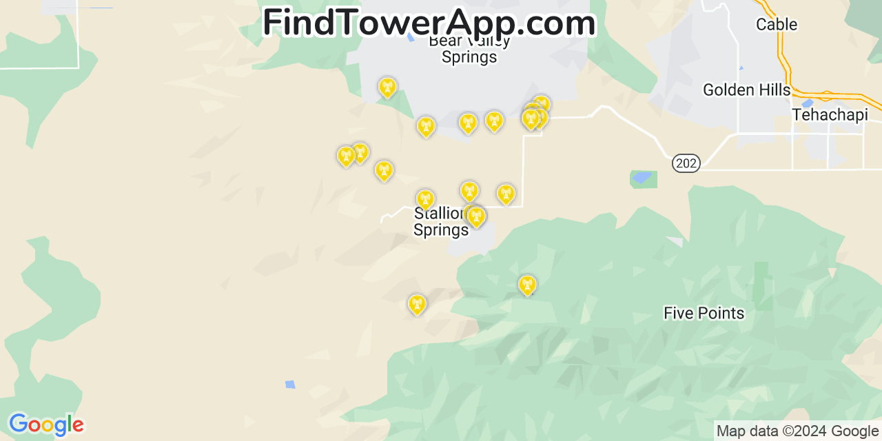 Verizon 4G/5G cell tower coverage map Stallion Springs, California