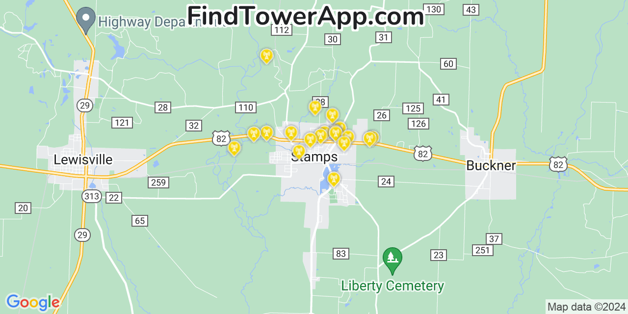 AT&T 4G/5G cell tower coverage map Stamps, Arkansas