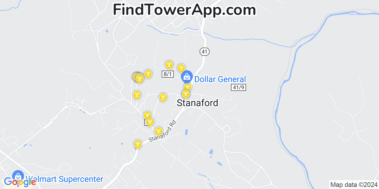 Verizon 4G/5G cell tower coverage map Stanaford, West Virginia