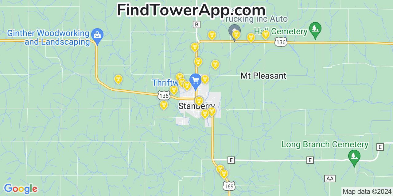 AT&T 4G/5G cell tower coverage map Stanberry, Missouri