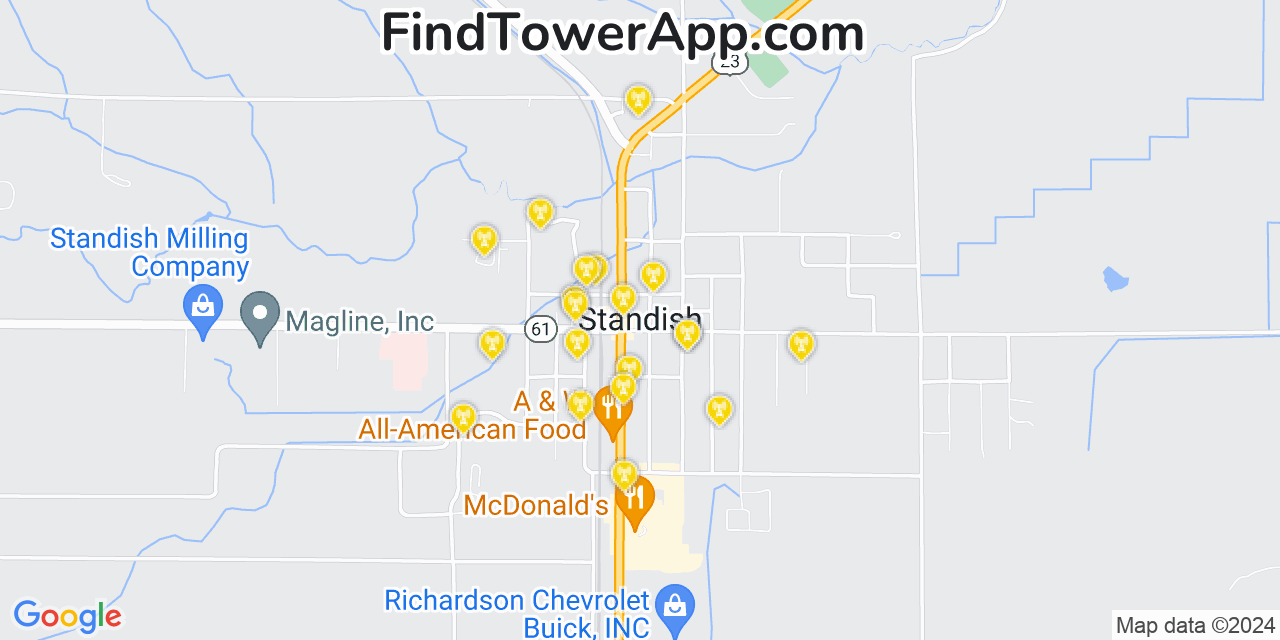 AT&T 4G/5G cell tower coverage map Standish, Michigan