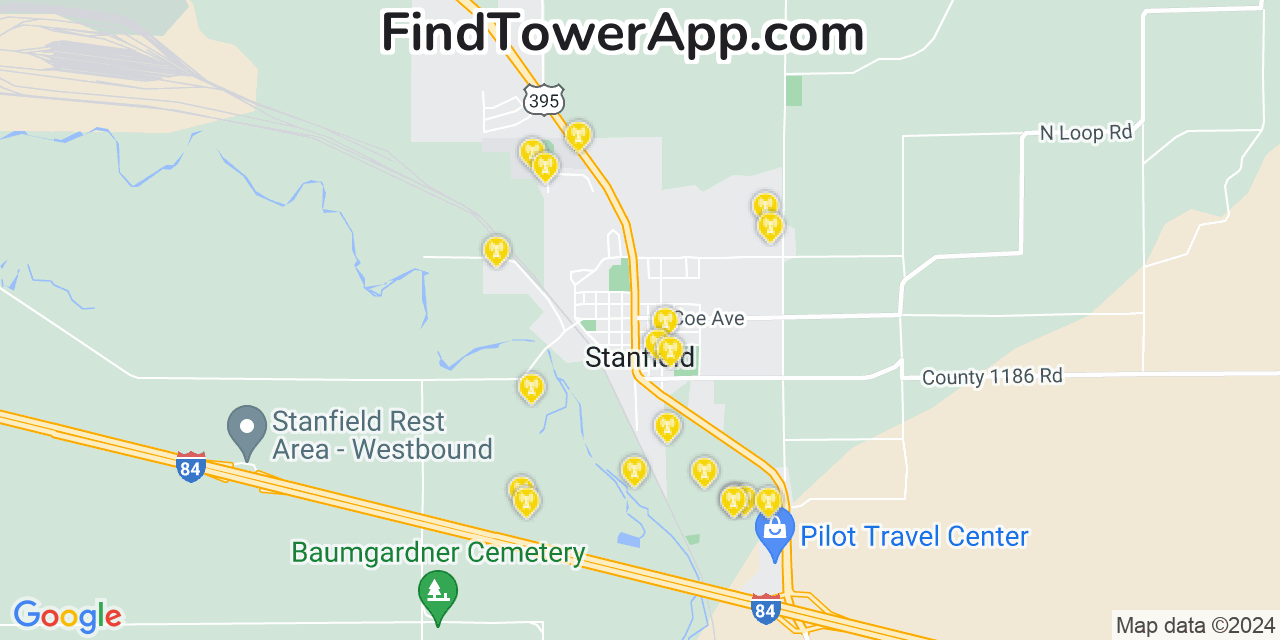 AT&T 4G/5G cell tower coverage map Stanfield, Oregon