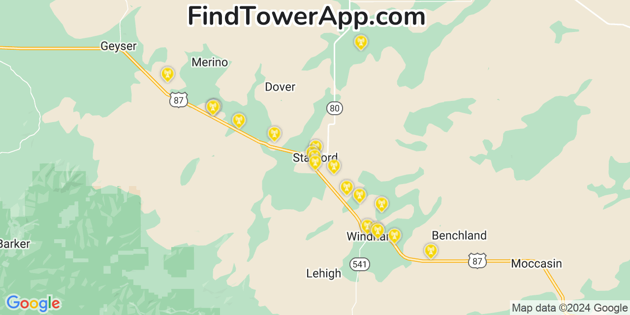 AT&T 4G/5G cell tower coverage map Stanford, Montana