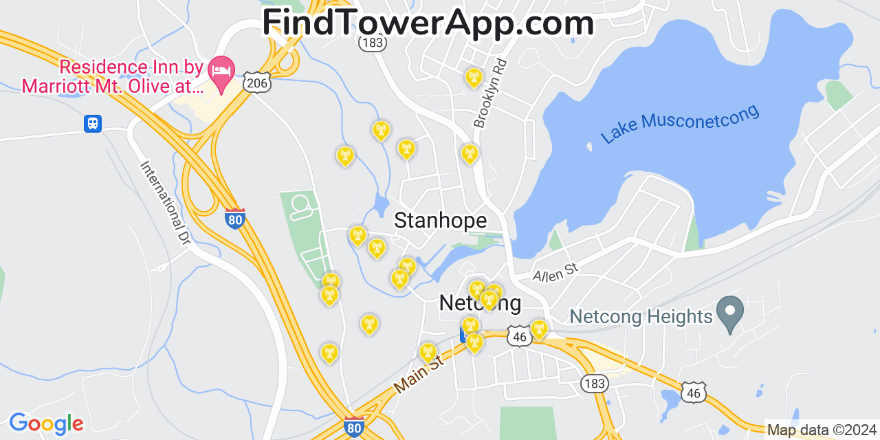 AT&T 4G/5G cell tower coverage map Stanhope, New Jersey