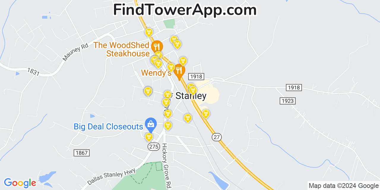 AT&T 4G/5G cell tower coverage map Stanley, North Carolina