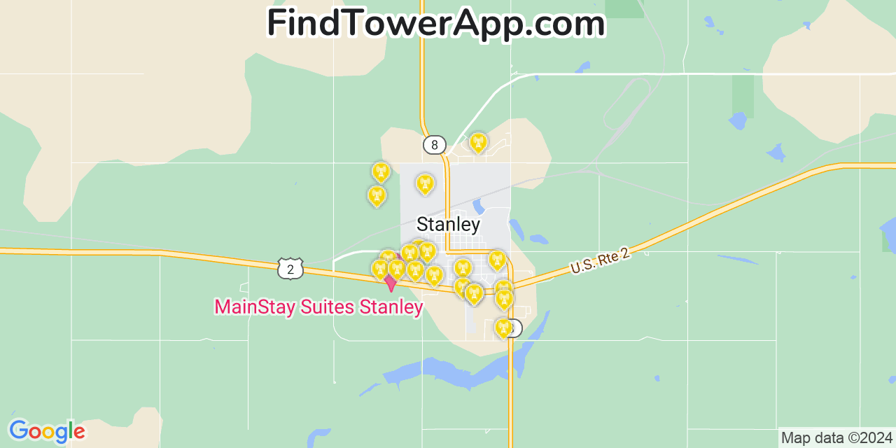 AT&T 4G/5G cell tower coverage map Stanley, North Dakota