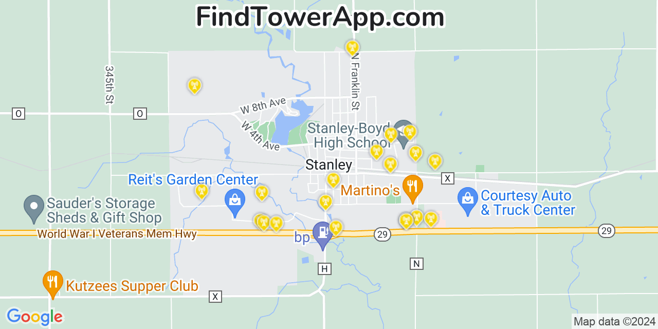 AT&T 4G/5G cell tower coverage map Stanley, Wisconsin
