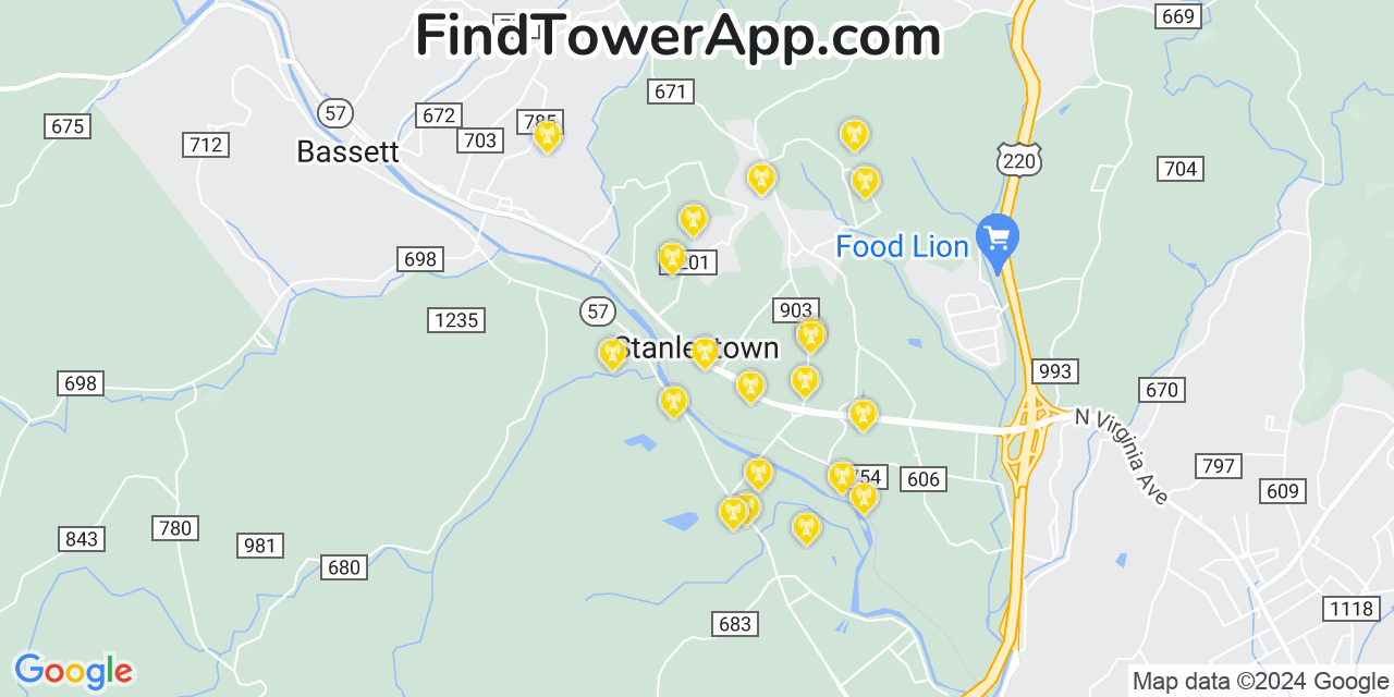 AT&T 4G/5G cell tower coverage map Stanleytown, Virginia