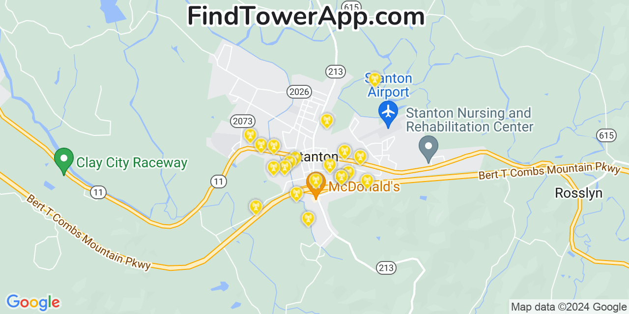 AT&T 4G/5G cell tower coverage map Stanton, Kentucky