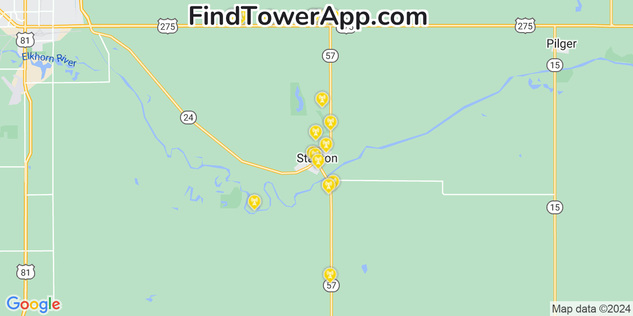 AT&T 4G/5G cell tower coverage map Stanton, Nebraska