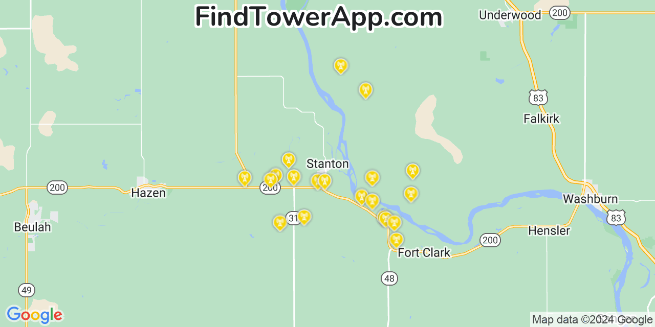 AT&T 4G/5G cell tower coverage map Stanton, North Dakota