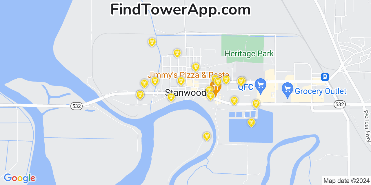 AT&T 4G/5G cell tower coverage map Stanwood, Washington