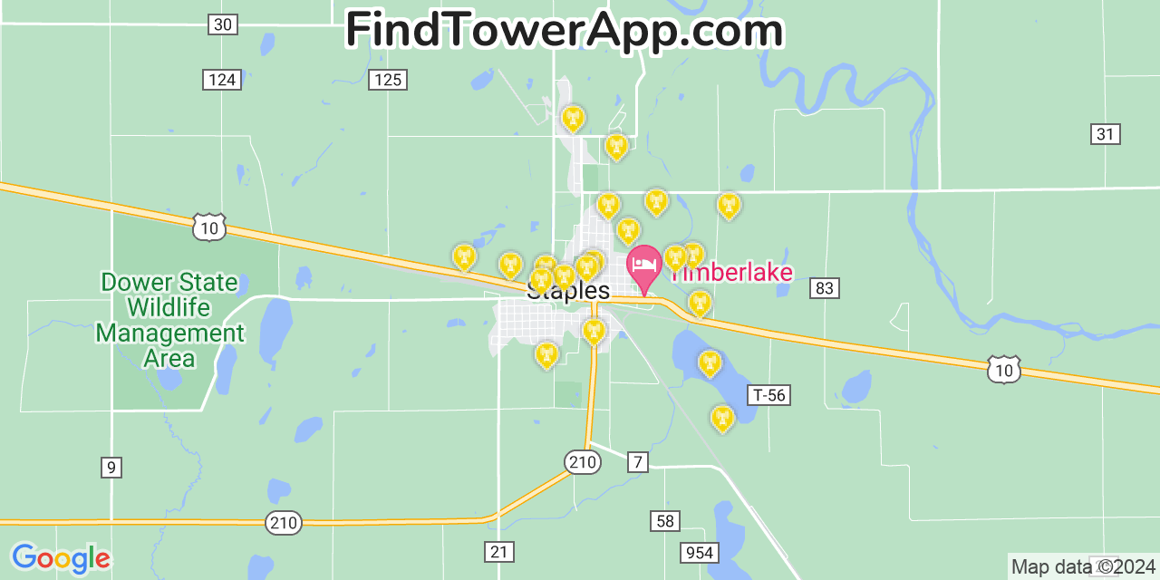 Verizon 4G/5G cell tower coverage map Staples, Minnesota