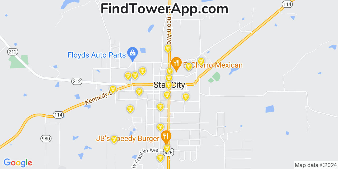 AT&T 4G/5G cell tower coverage map Star City, Arkansas