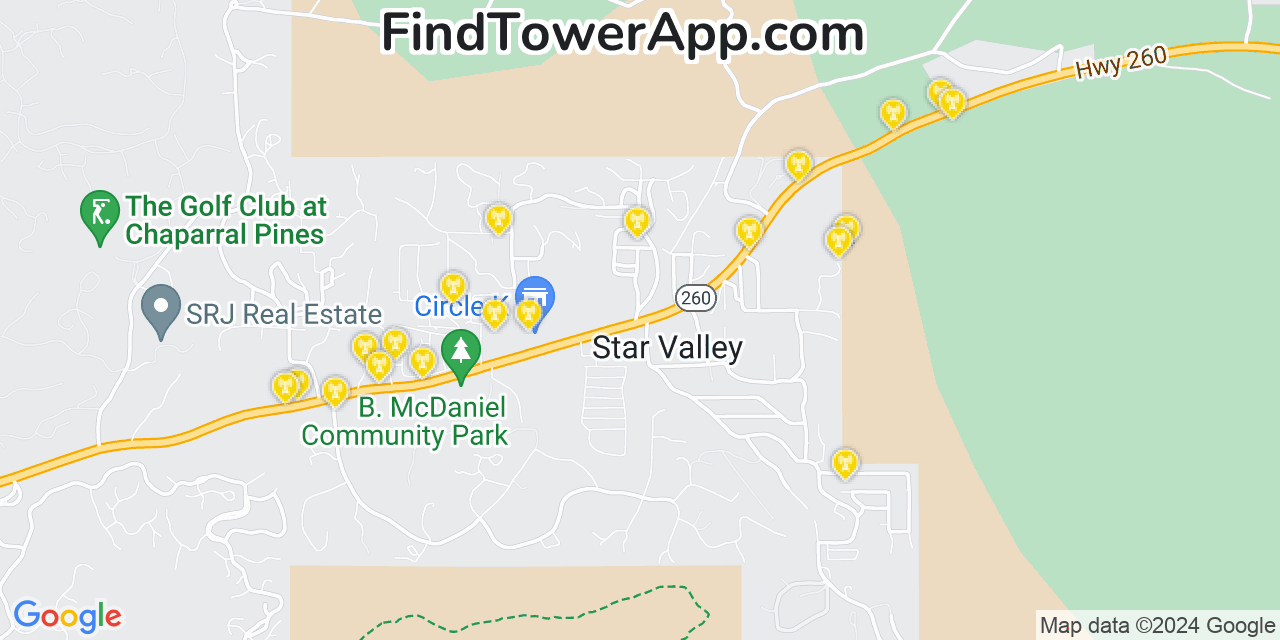 Verizon 4G/5G cell tower coverage map Star Valley, Arizona