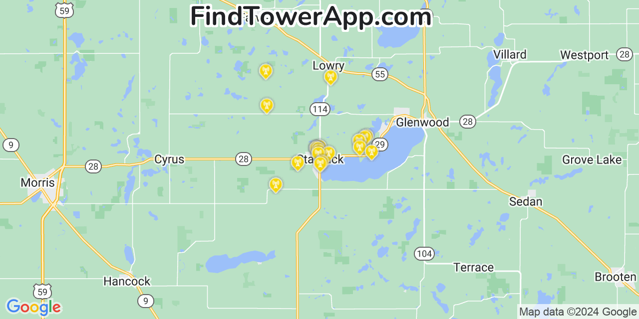 AT&T 4G/5G cell tower coverage map Starbuck, Minnesota