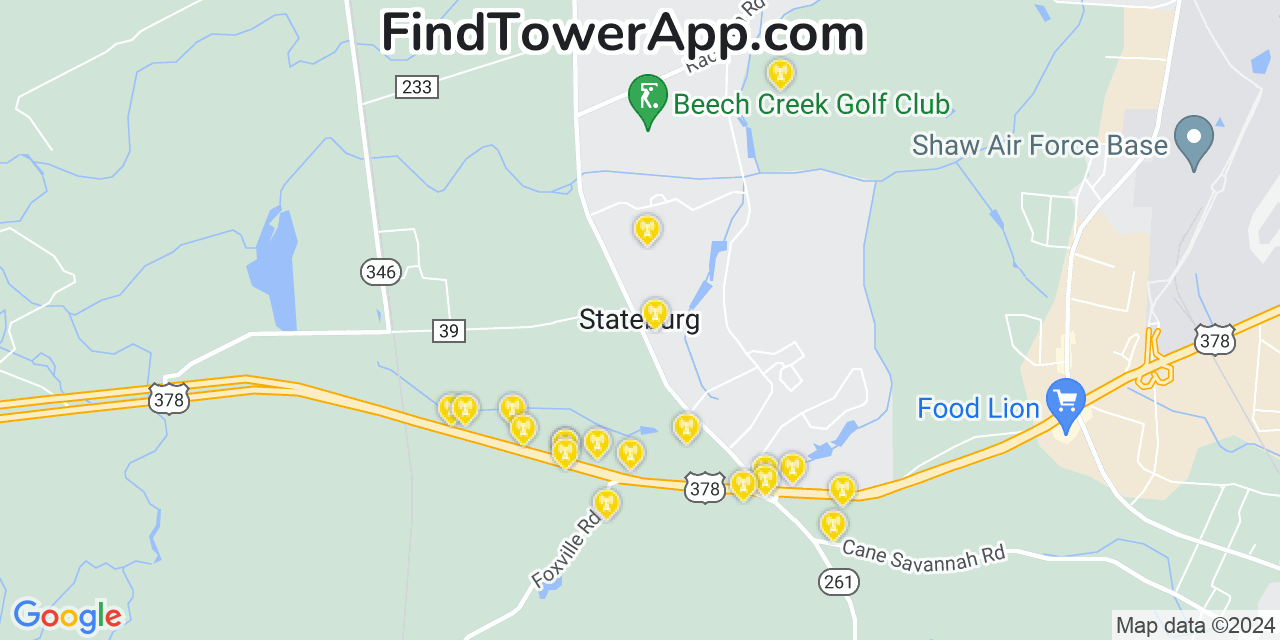 AT&T 4G/5G cell tower coverage map Stateburg, South Carolina