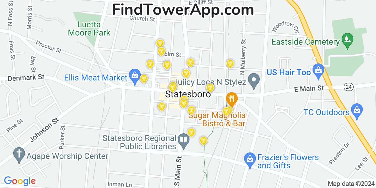 AT&T 4G/5G cell tower coverage map Statesboro, Georgia