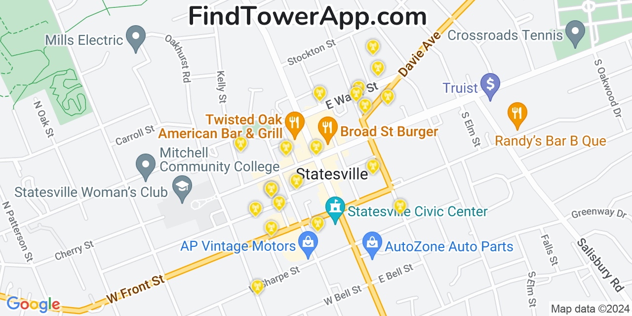 AT&T 4G/5G cell tower coverage map Statesville, North Carolina