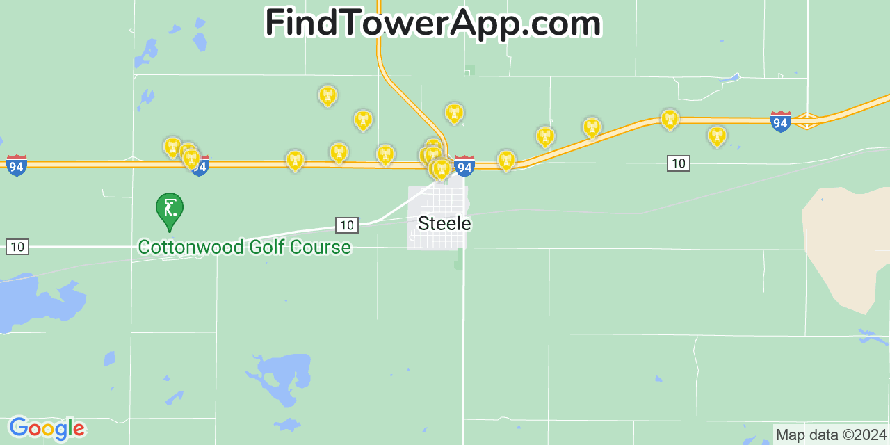 AT&T 4G/5G cell tower coverage map Steele, North Dakota