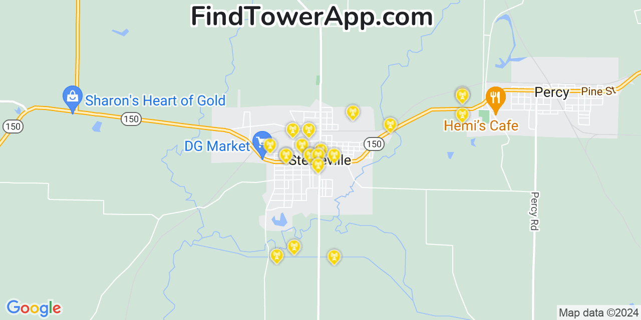 AT&T 4G/5G cell tower coverage map Steeleville, Illinois