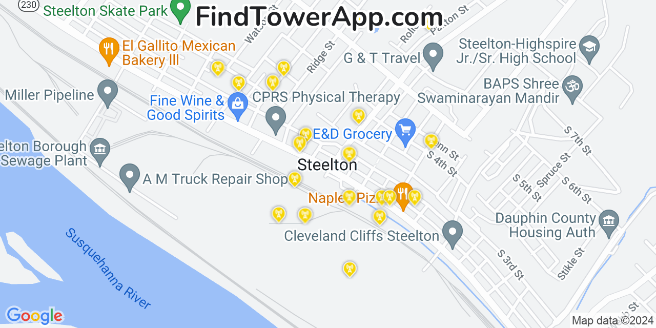 AT&T 4G/5G cell tower coverage map Steelton, Pennsylvania