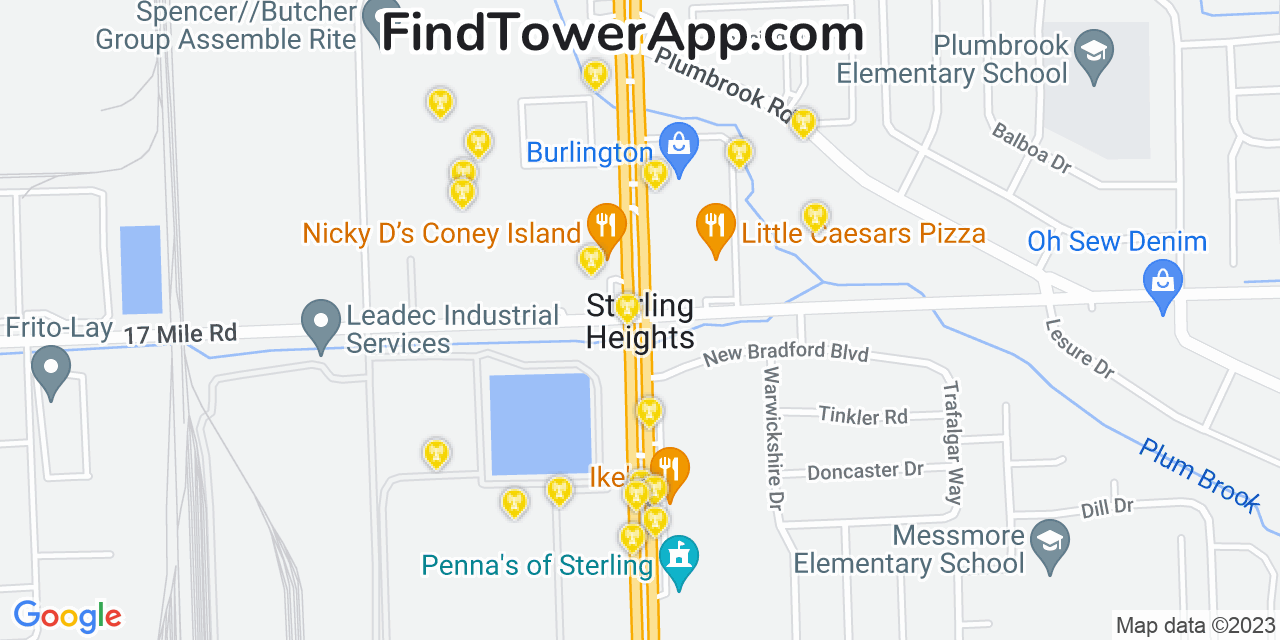 AT&T 4G/5G cell tower coverage map Sterling Heights, Michigan