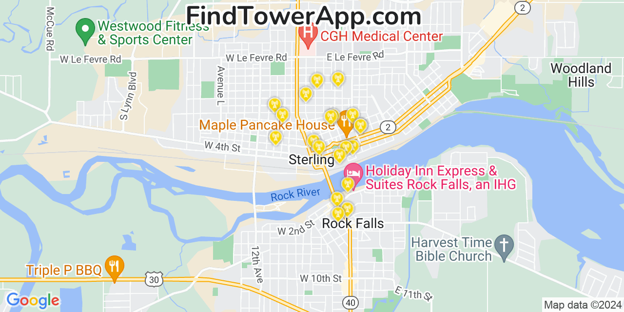 Verizon 4G/5G cell tower coverage map Sterling, Illinois