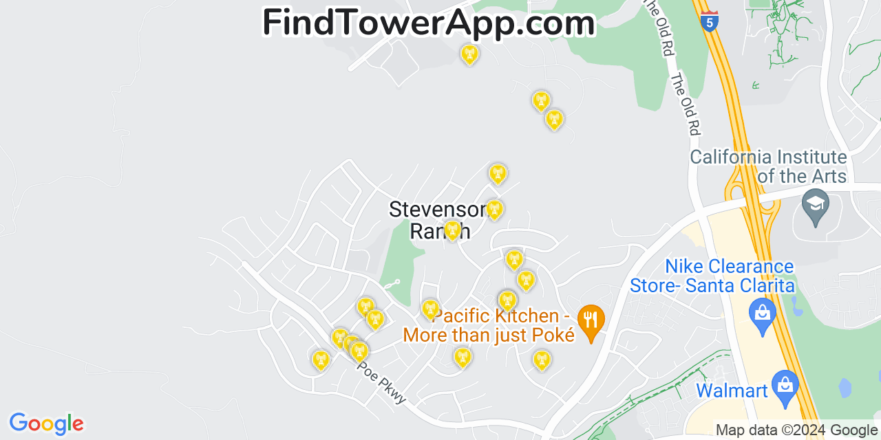 AT&T 4G/5G cell tower coverage map Stevenson Ranch, California