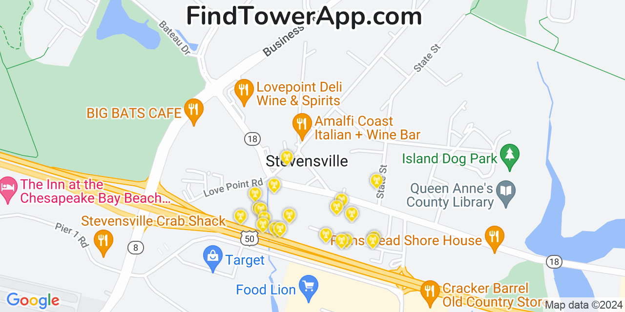 AT&T 4G/5G cell tower coverage map Stevensville, Maryland