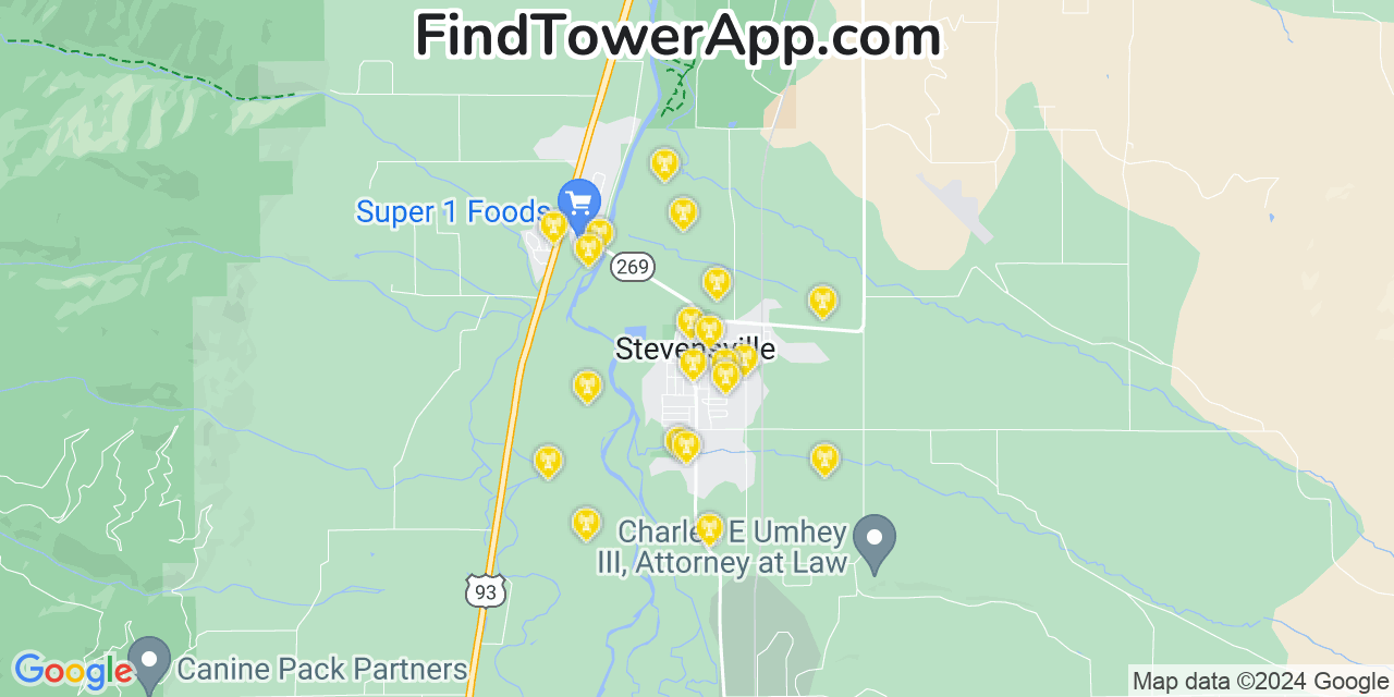 AT&T 4G/5G cell tower coverage map Stevensville, Montana