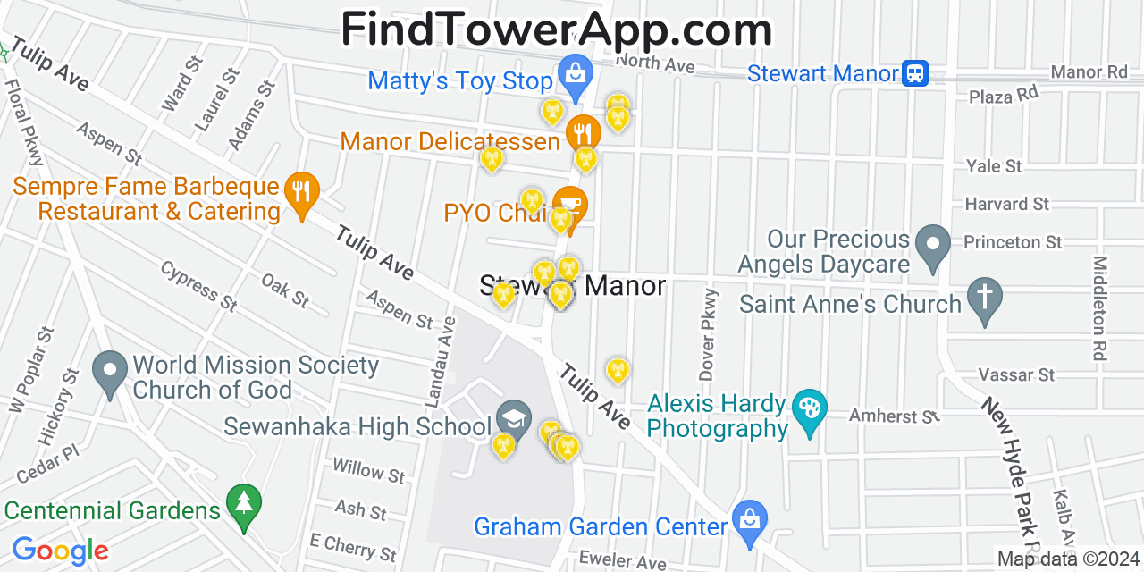Verizon 4G/5G cell tower coverage map Stewart Manor, New York