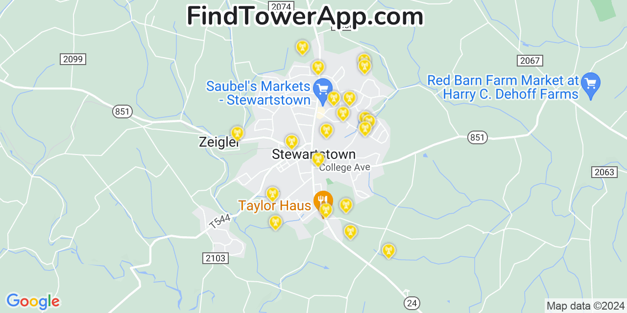 AT&T 4G/5G cell tower coverage map Stewartstown, Pennsylvania
