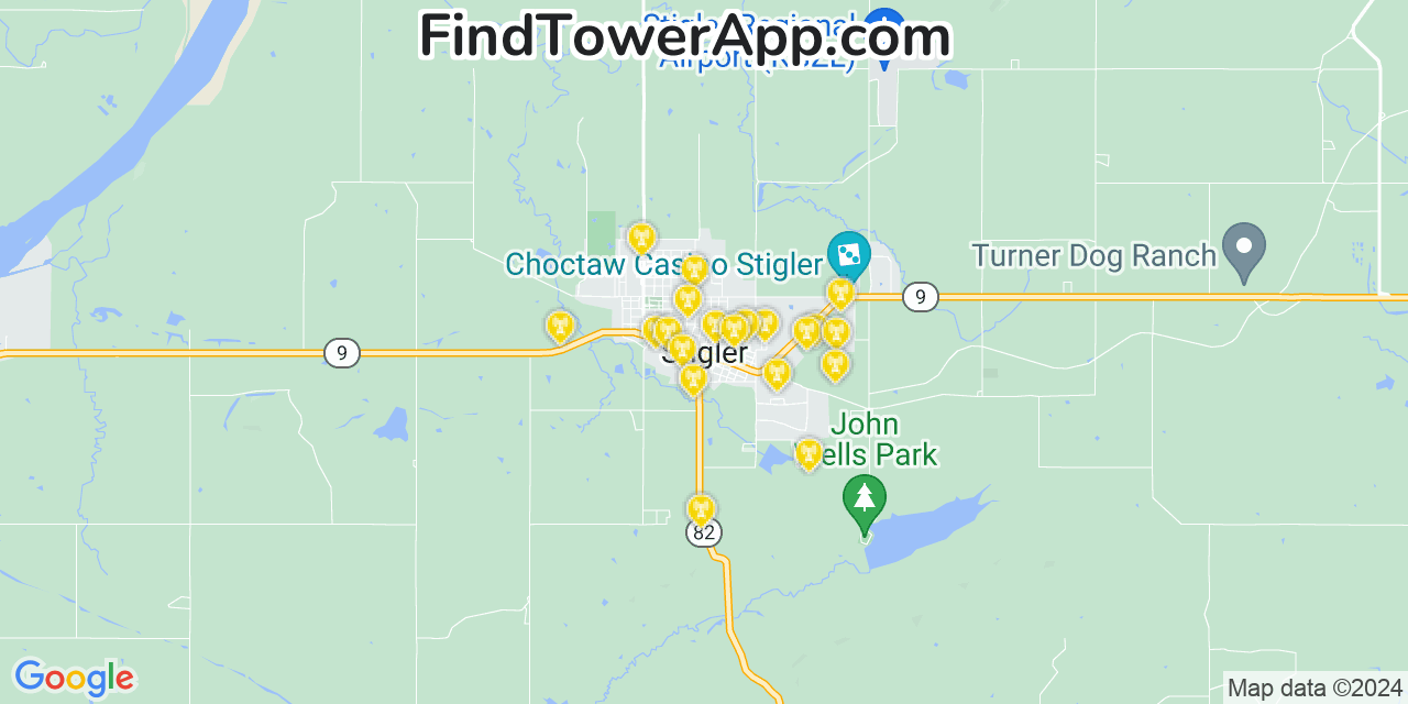 Verizon 4G/5G cell tower coverage map Stigler, Oklahoma