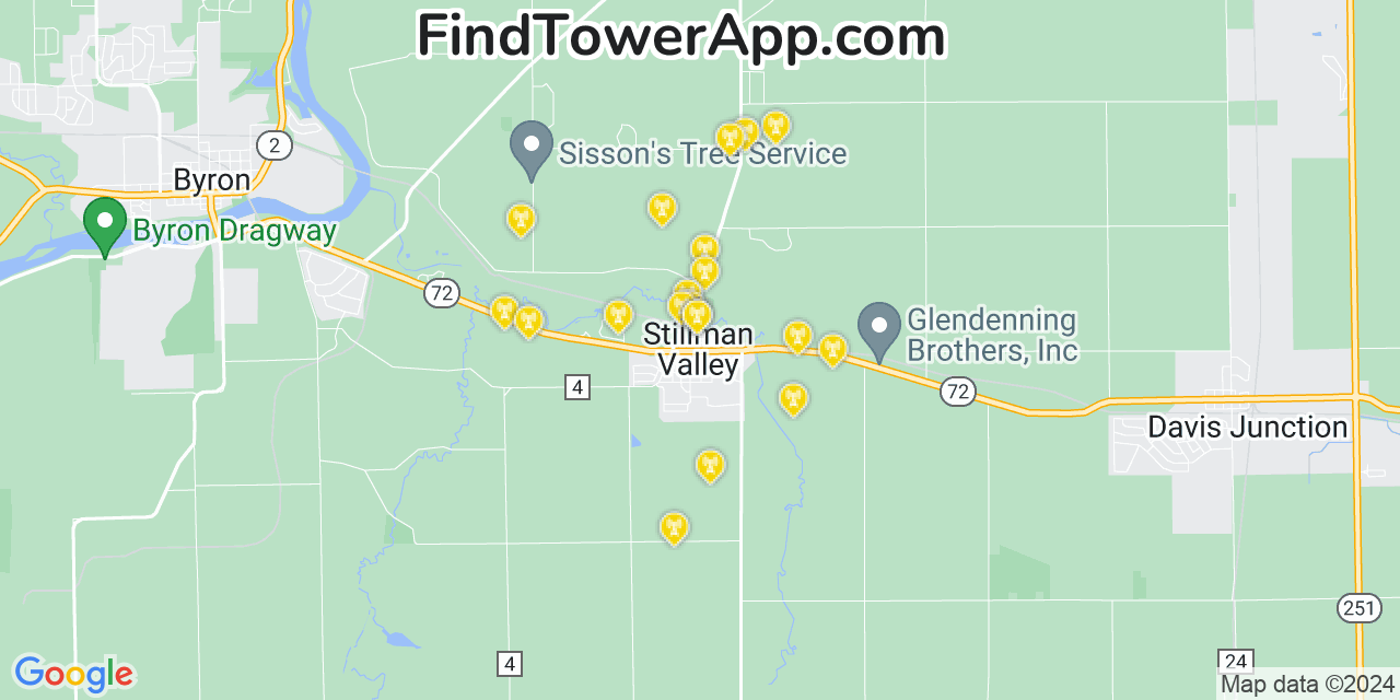 AT&T 4G/5G cell tower coverage map Stillman Valley, Illinois