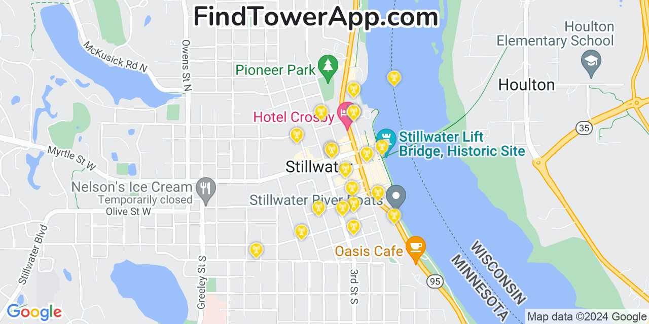 AT&T 4G/5G cell tower coverage map Stillwater, Minnesota