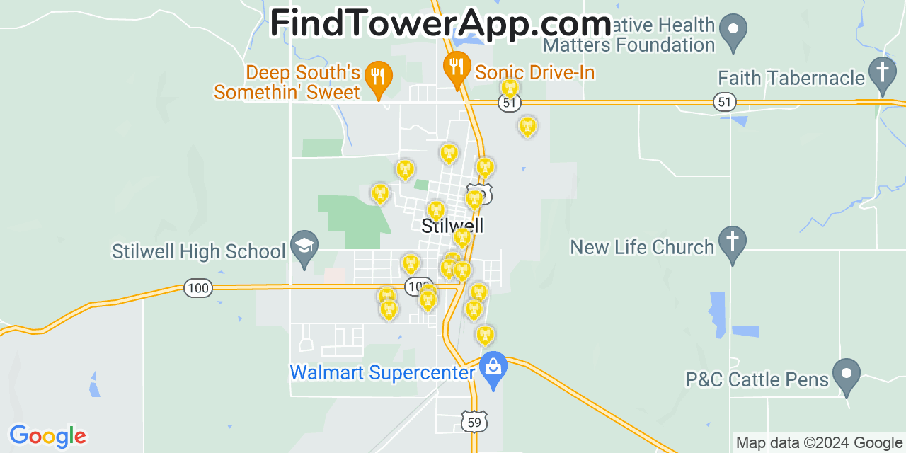 T-Mobile 4G/5G cell tower coverage map Stilwell, Oklahoma