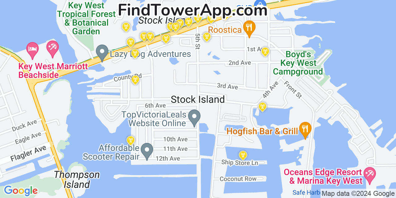 AT&T 4G/5G cell tower coverage map Stock Island, Florida