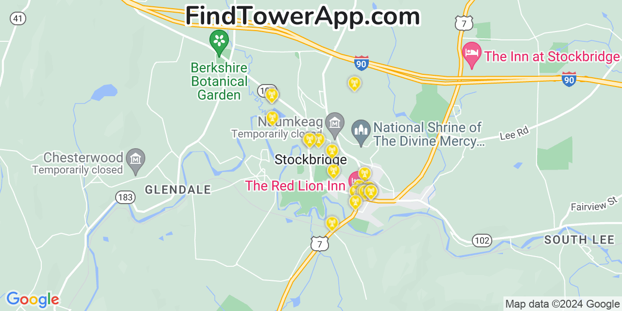 AT&T 4G/5G cell tower coverage map Stockbridge, Massachusetts