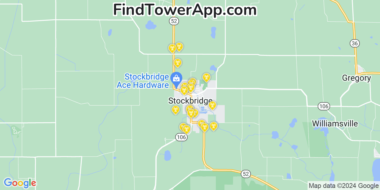 Verizon 4G/5G cell tower coverage map Stockbridge, Michigan