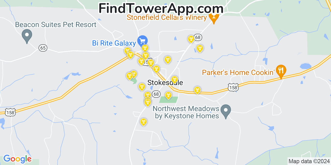 AT&T 4G/5G cell tower coverage map Stokesdale, North Carolina