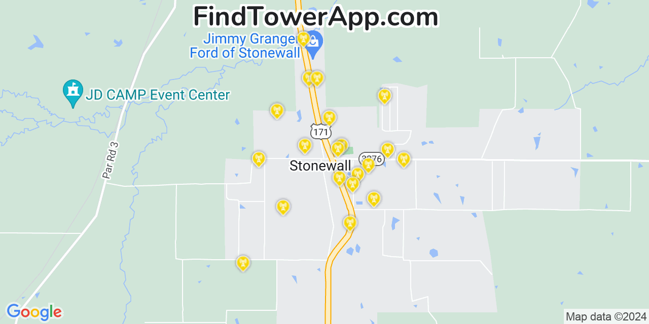 AT&T 4G/5G cell tower coverage map Stonewall, Louisiana