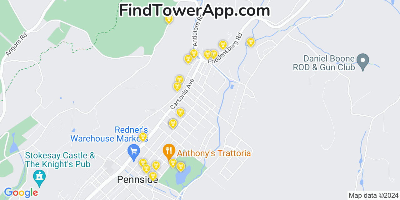 AT&T 4G/5G cell tower coverage map Stony Creek Mills, Pennsylvania