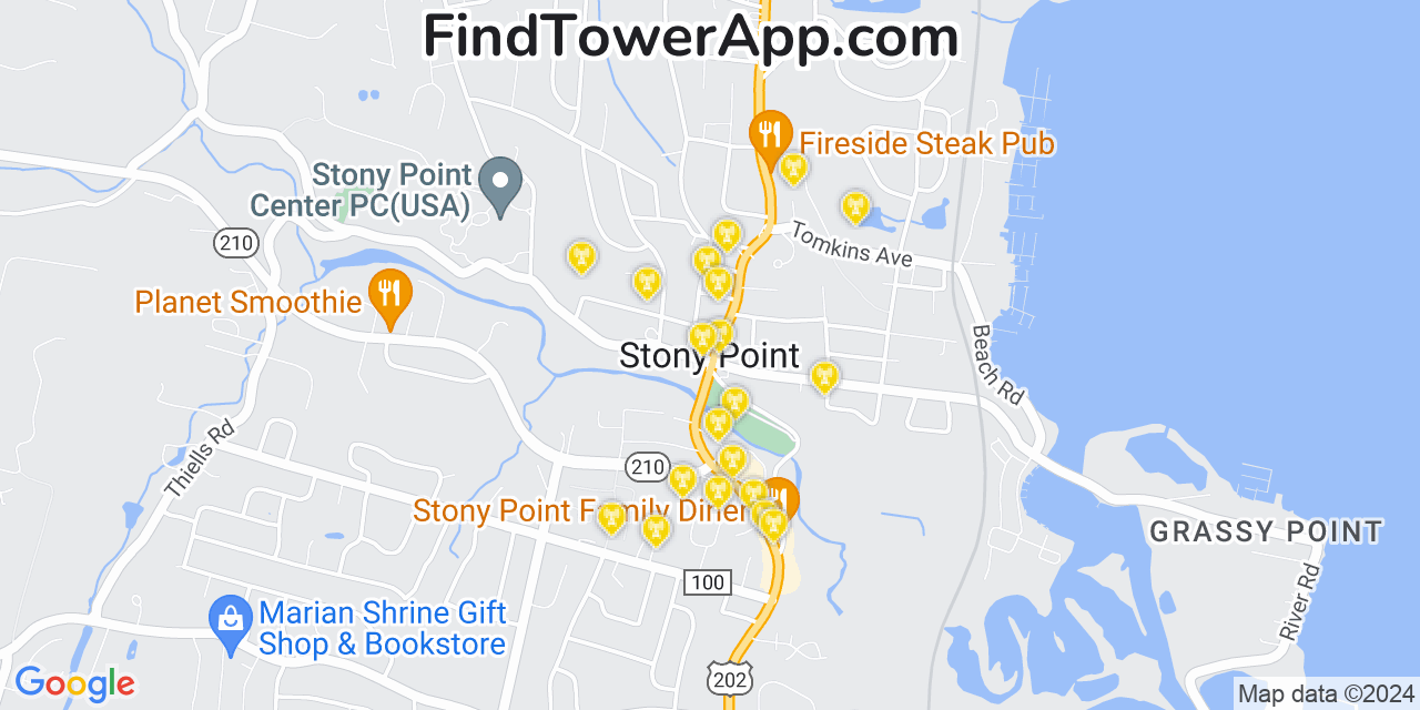 AT&T 4G/5G cell tower coverage map Stony Point, New York