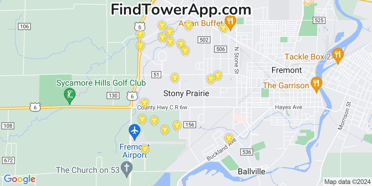AT&T 4G/5G cell tower coverage map Stony Prairie, Ohio