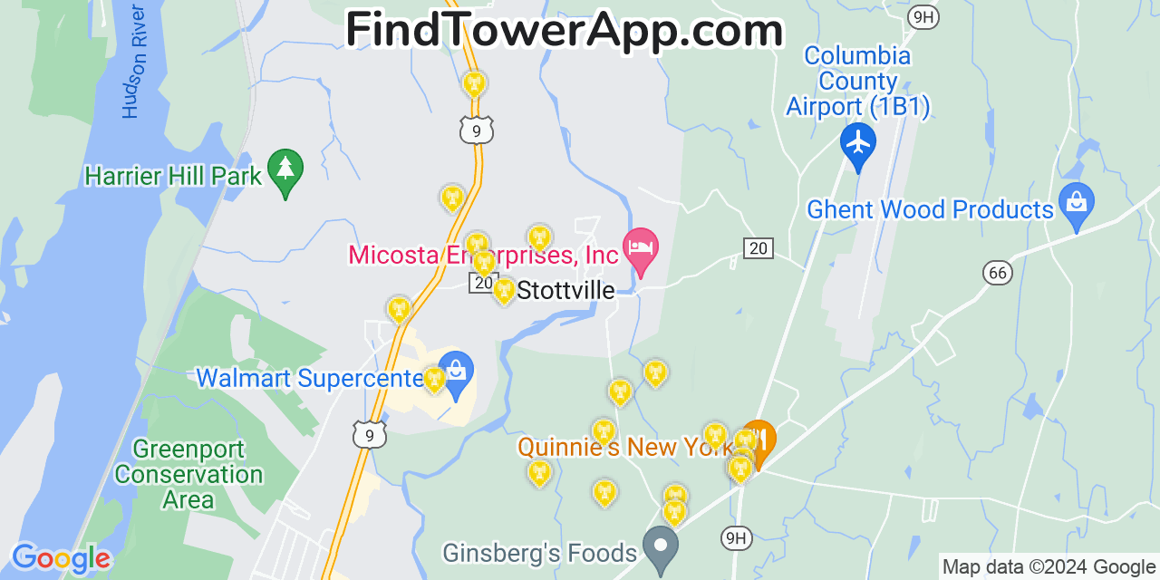 AT&T 4G/5G cell tower coverage map Stottville, New York