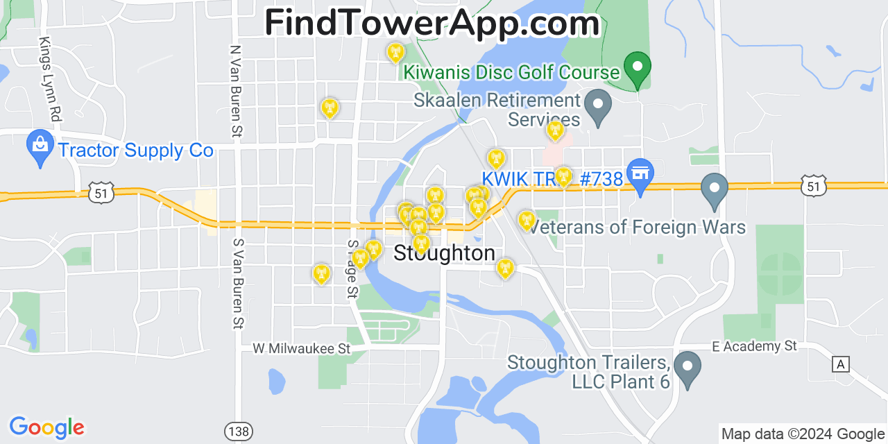 AT&T 4G/5G cell tower coverage map Stoughton, Wisconsin